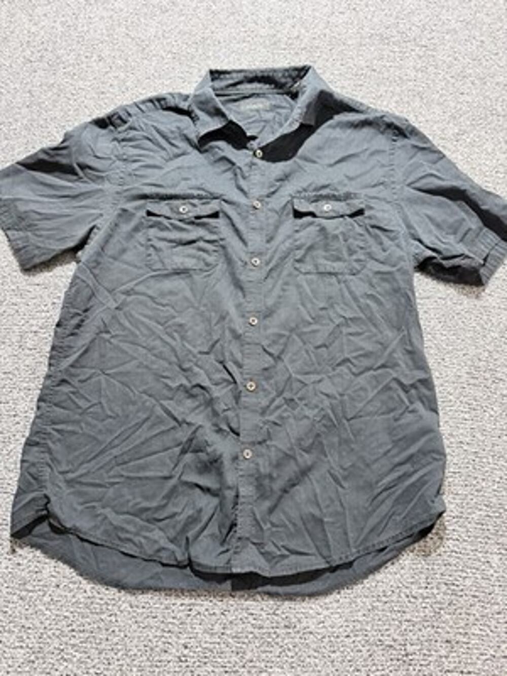Alfani Short Sleeve Button Up Shirt Black Lg Grunge Unitarian Goth Relaxed
